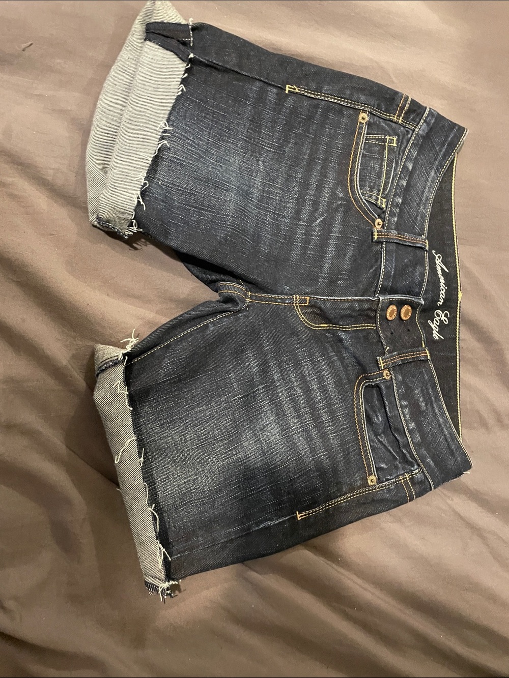 American Eagle Outfitters Dark Blue Denim Jeans with Yellow Stitching